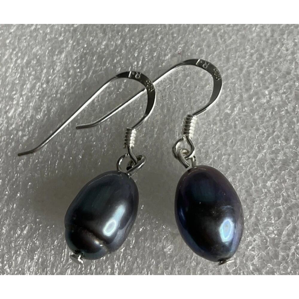 RJ Sterling Silver Dark Pearl Dangle Earrings RJ 925